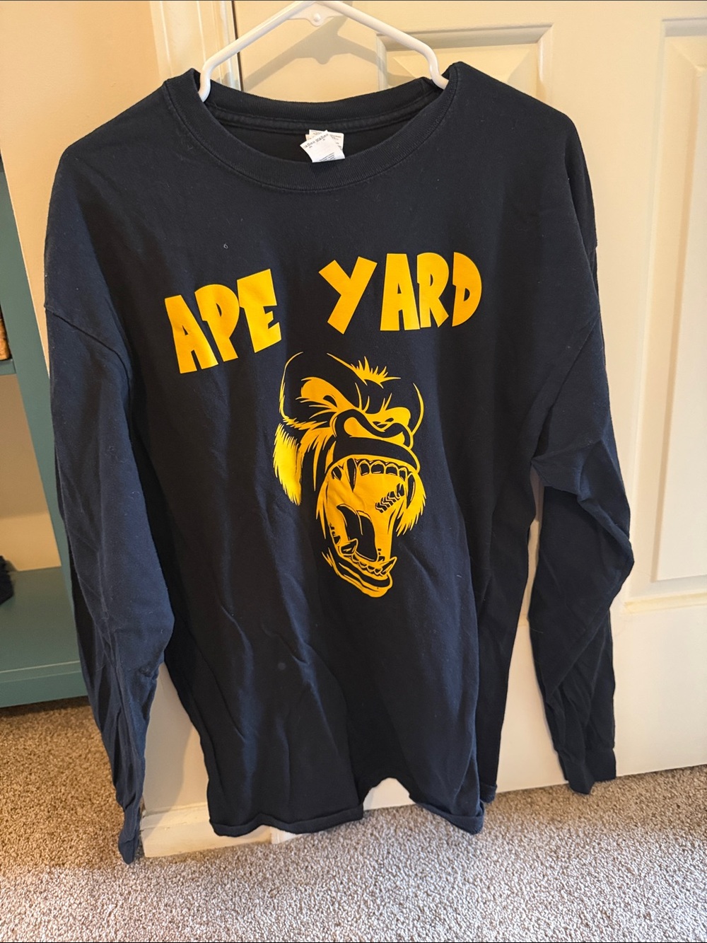 Gildan Navy Long-Sleeve Tee with Yellow Ape Yard Graphic